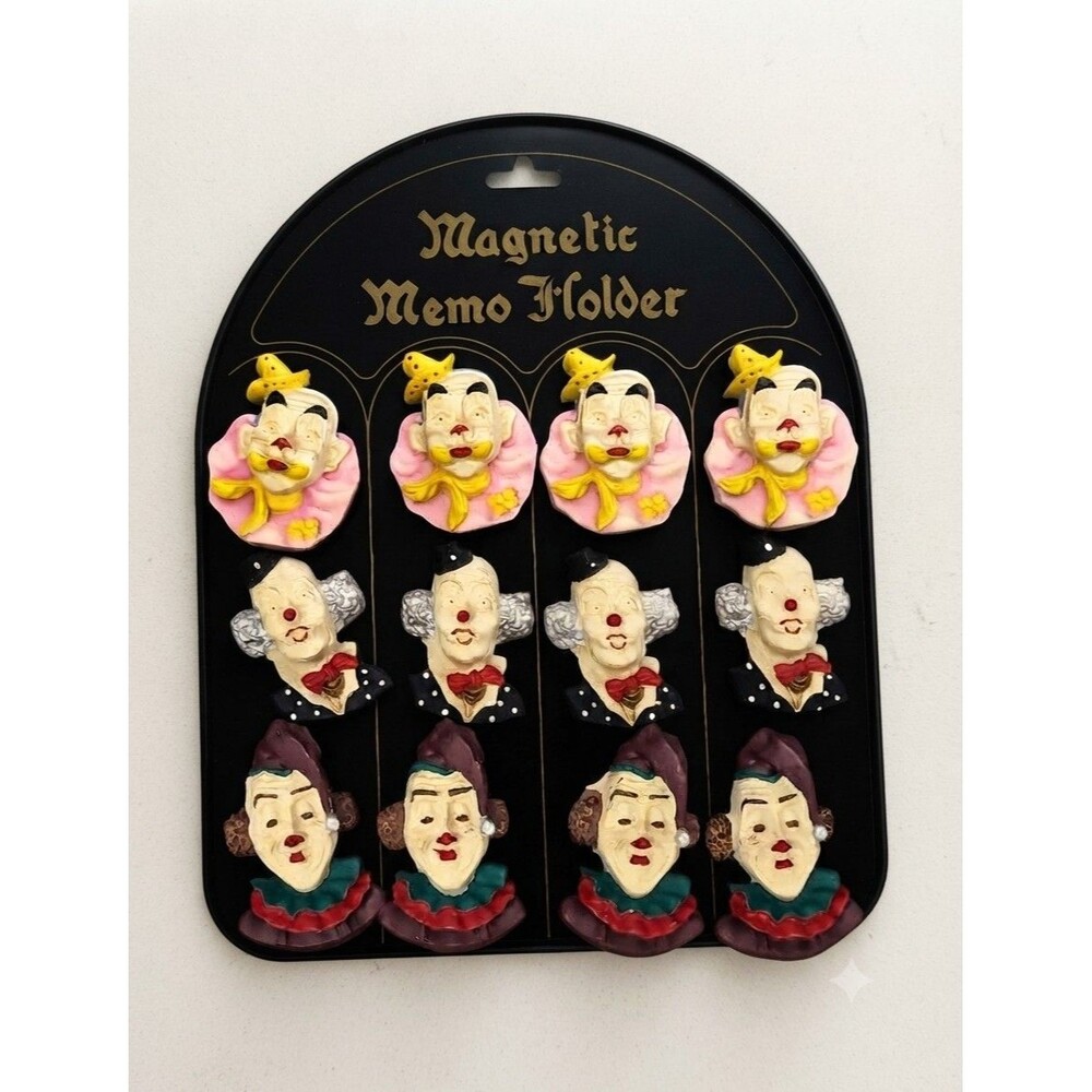 Vintage Magnetic Circus Carnival Clown Magnets on Original Display - 12 Pcs